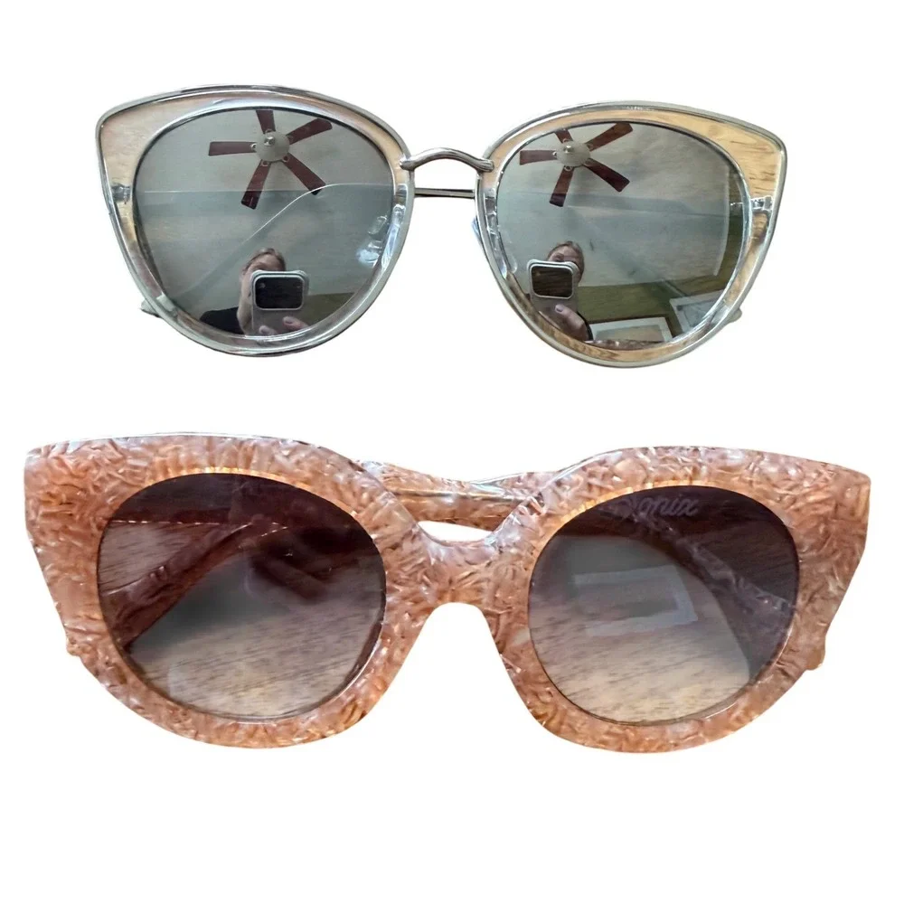 Sonix‎ Pink Marble Cat Eye Sunglasses & Silver Wire Frame Cat Eye Bundle 2pc
